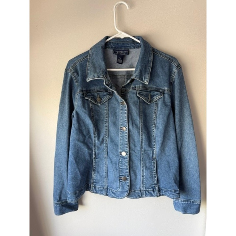 Charter Club Jean Shop Womens Petite PXL Blue Denim Jacket Medium Wash Stretch